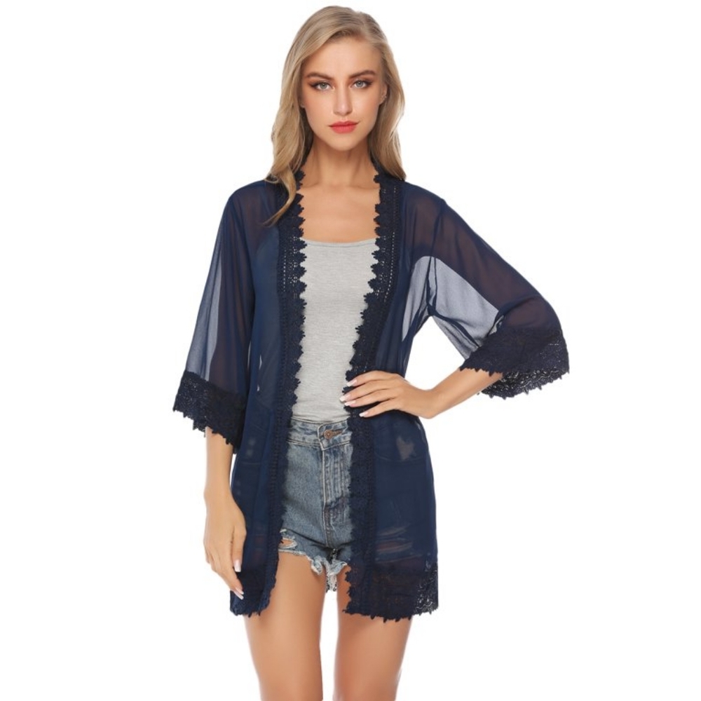 Sheer Kimono Chiffon Lace Cardigan Coverup